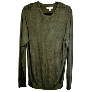 CALIBRATE Olive Green Men’s Large Waffle Knit Silk Blend Long Sleeve